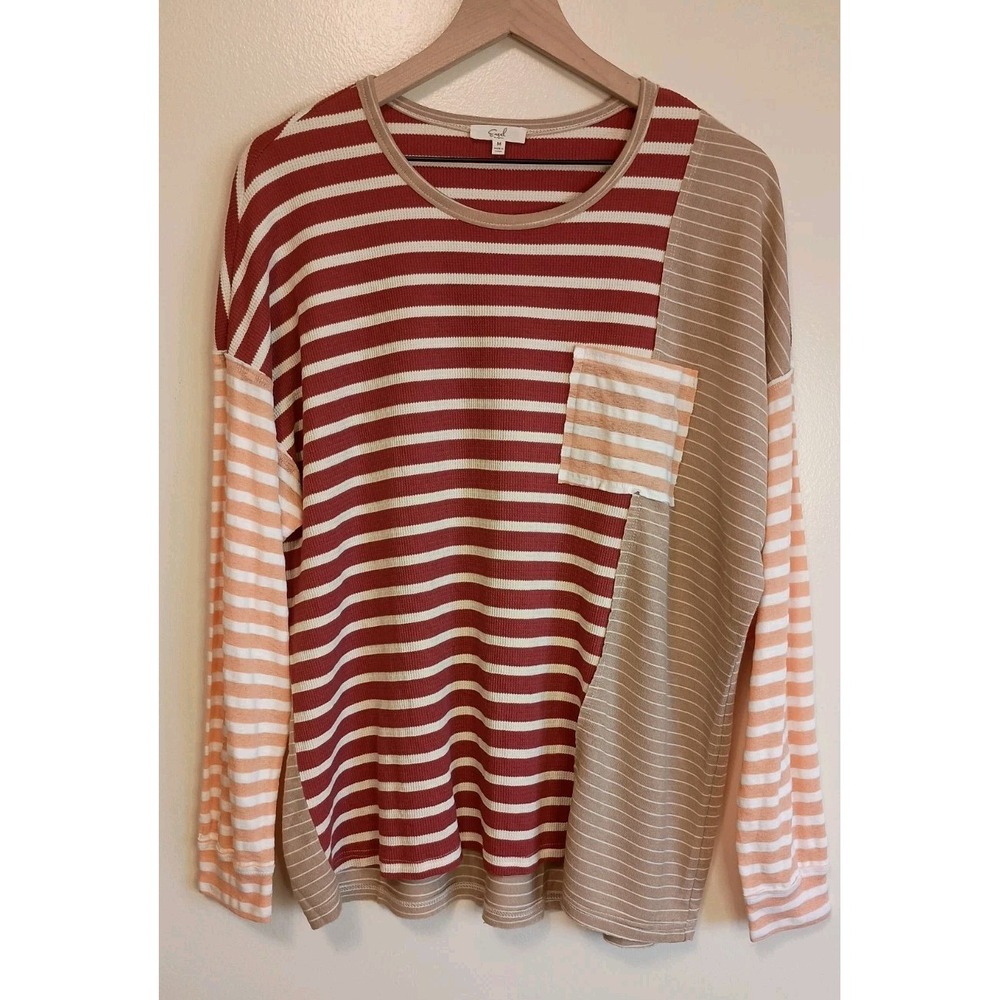 Easel  Women's Sz M Mixed Media Stripe Colorblock Long Sleeve Top Boho NWOT